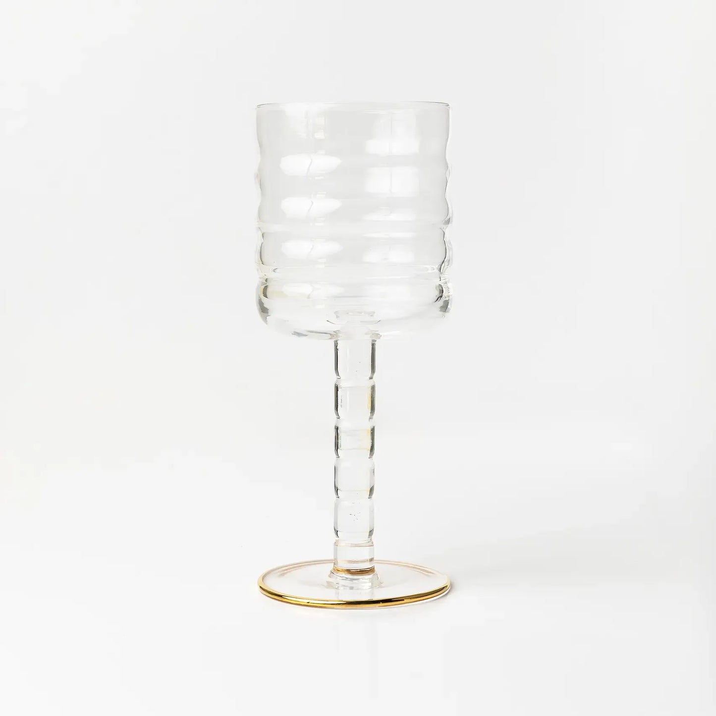 OPALN Fluted Wine Glass Set - Ribbed Crystal Stemware with Gold Rim Foot, Set of 4