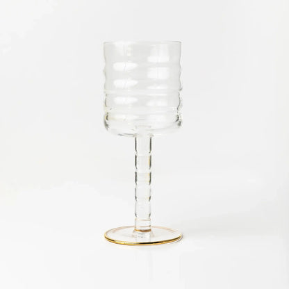 OPALN Fluted Wine Glass Set - Ribbed Crystal Stemware with Gold Rim Foot, Set of 4