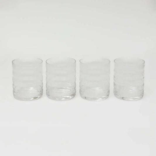 OPALN Fluted Tumbler Glass Set - Clear Ribbed Drinking Glasses for Water and Juice, Set of 4